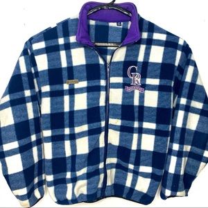 Vintage 90’s Columbia Plaid Colorado Rockies MLB Fleece Jacket Made in USA Large